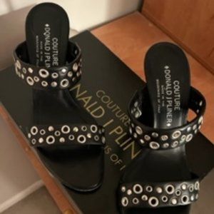 Donald Pliner Couture Black Shine Nappa Leather Shoe New 7.5M Toia-7979 Slide